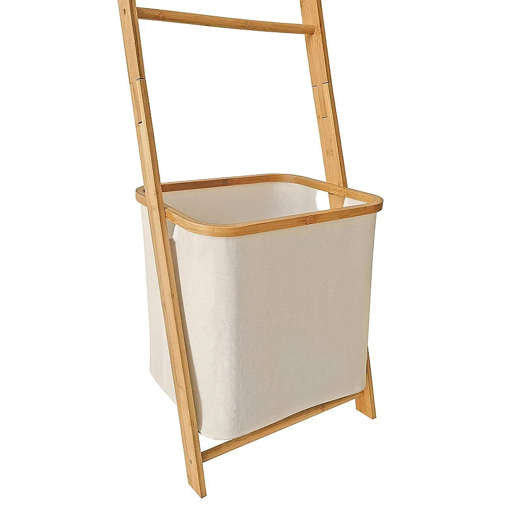 Lightweight Wall Leaning Ladder Shelf with Laundry Basket