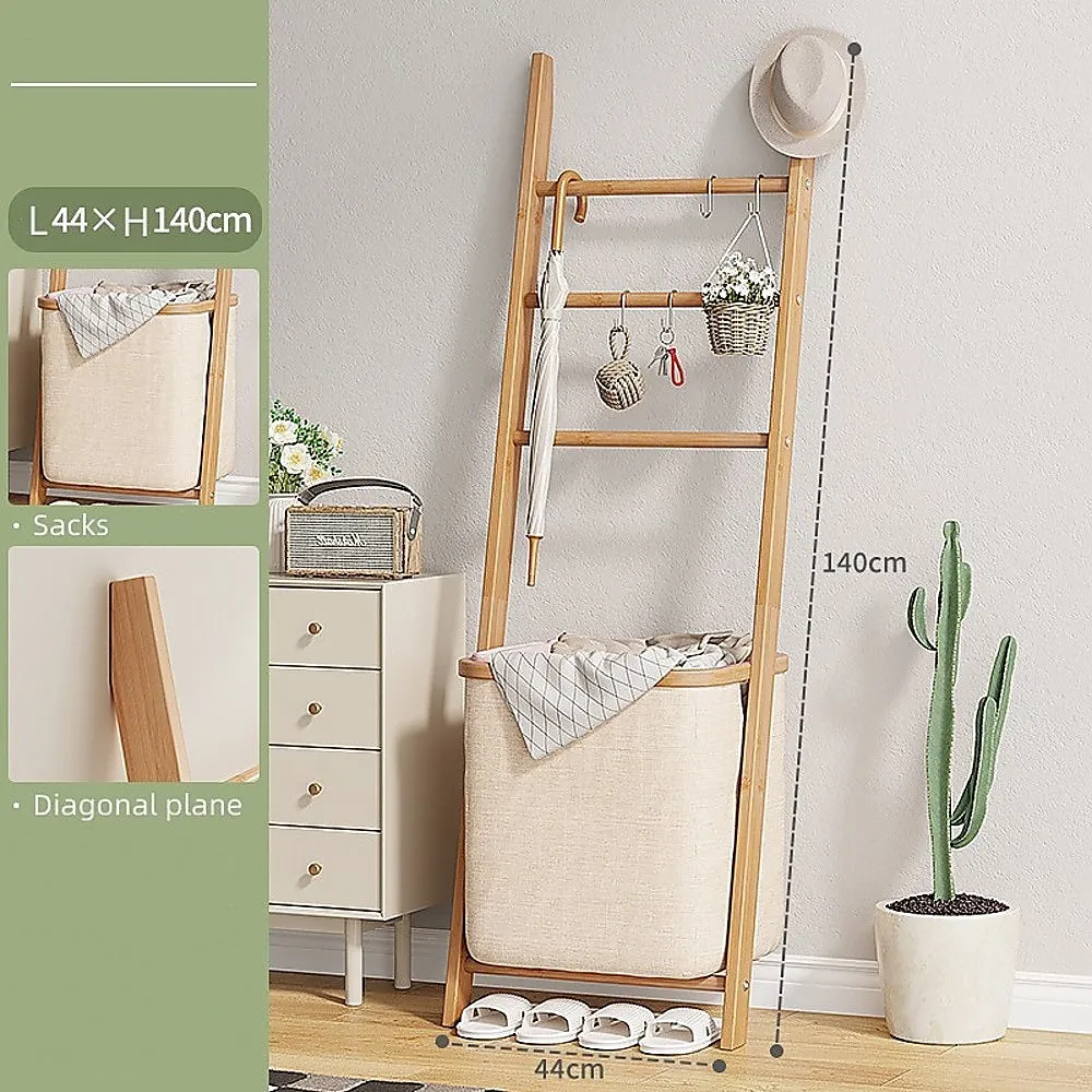 Lightweight Wall Leaning Ladder Shelf with Laundry Basket