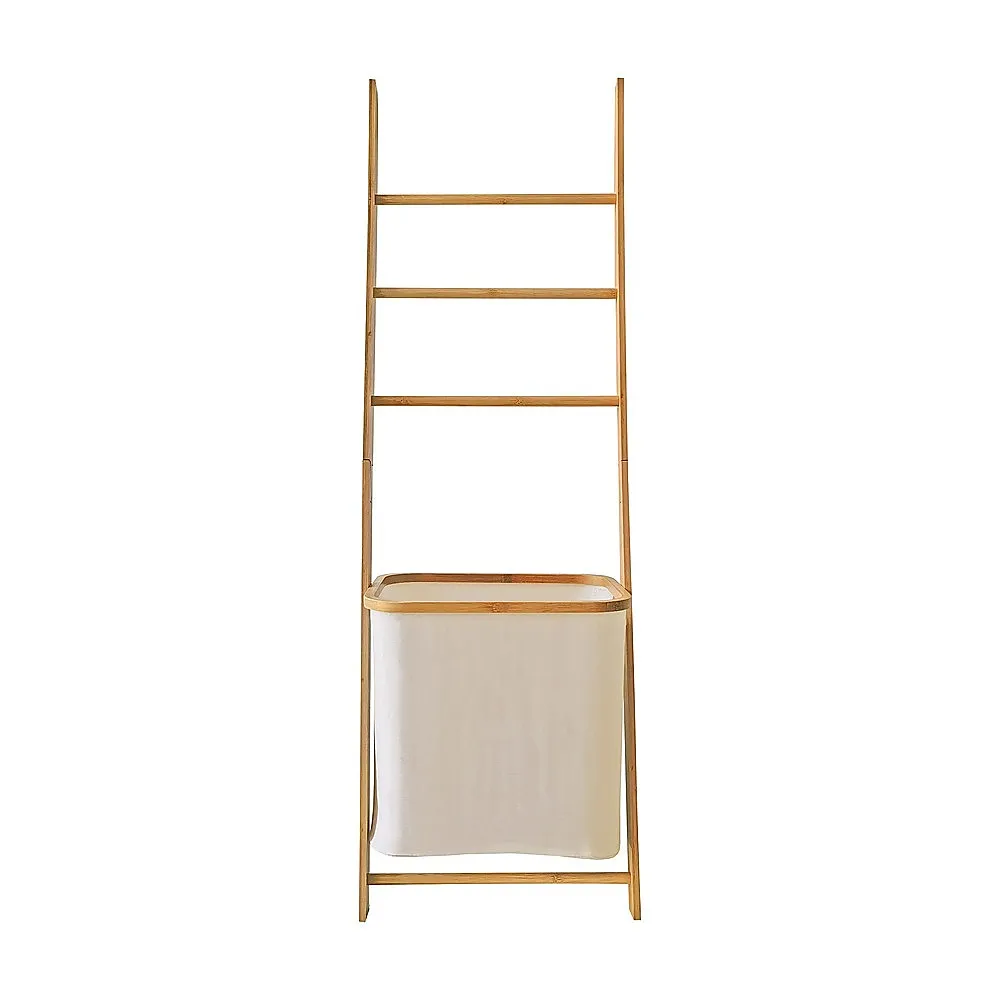 Lightweight Wall Leaning Ladder Shelf with Laundry Basket