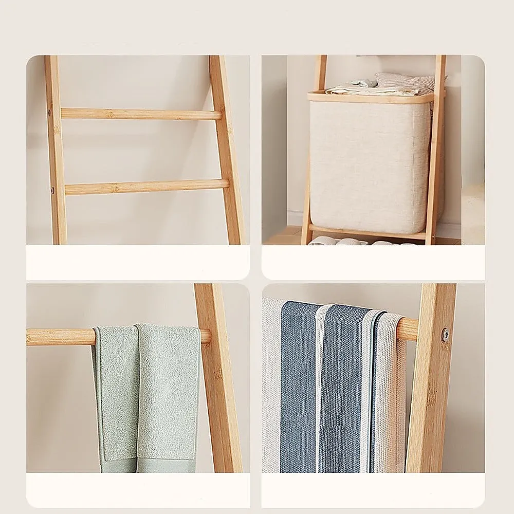 Lightweight Wall Leaning Ladder Shelf with Laundry Basket