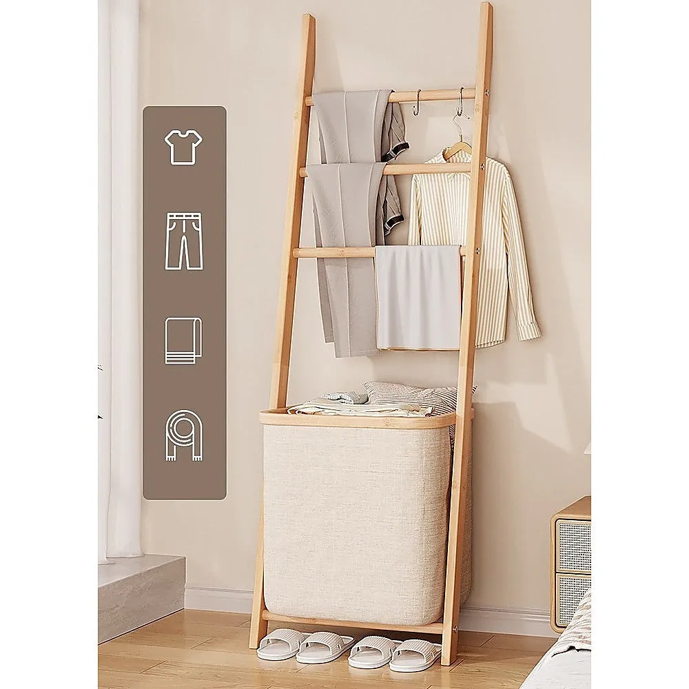Lightweight Wall Leaning Ladder Shelf with Laundry Basket