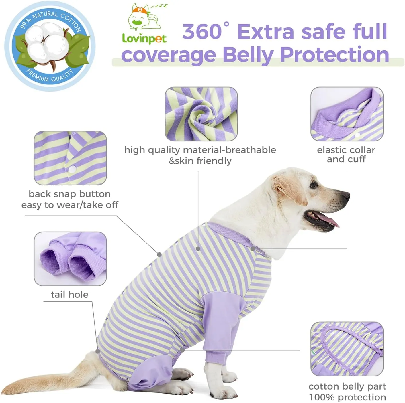 LovinPet Dog Recovery Suit for Large Medium Dogs - Professional Dog Recovery Suit Abdominal Wound Surgical Clothes Post-Operative Vest E-Collar Alternative Cut-Out Design of Abdomen,XXL
