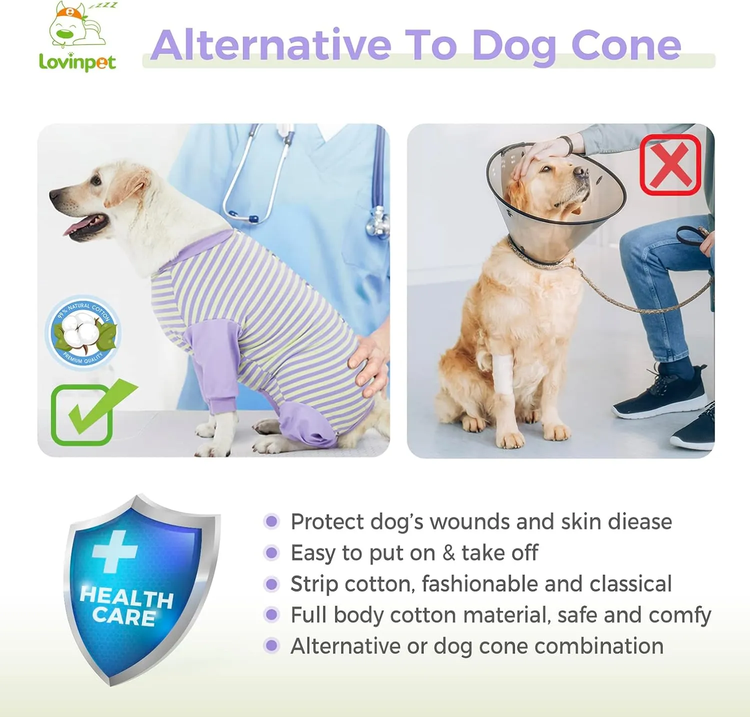 LovinPet Dog Recovery Suit for Large Medium Dogs - Professional Dog Recovery Suit Abdominal Wound Surgical Clothes Post-Operative Vest E-Collar Alternative Cut-Out Design of Abdomen,XXL