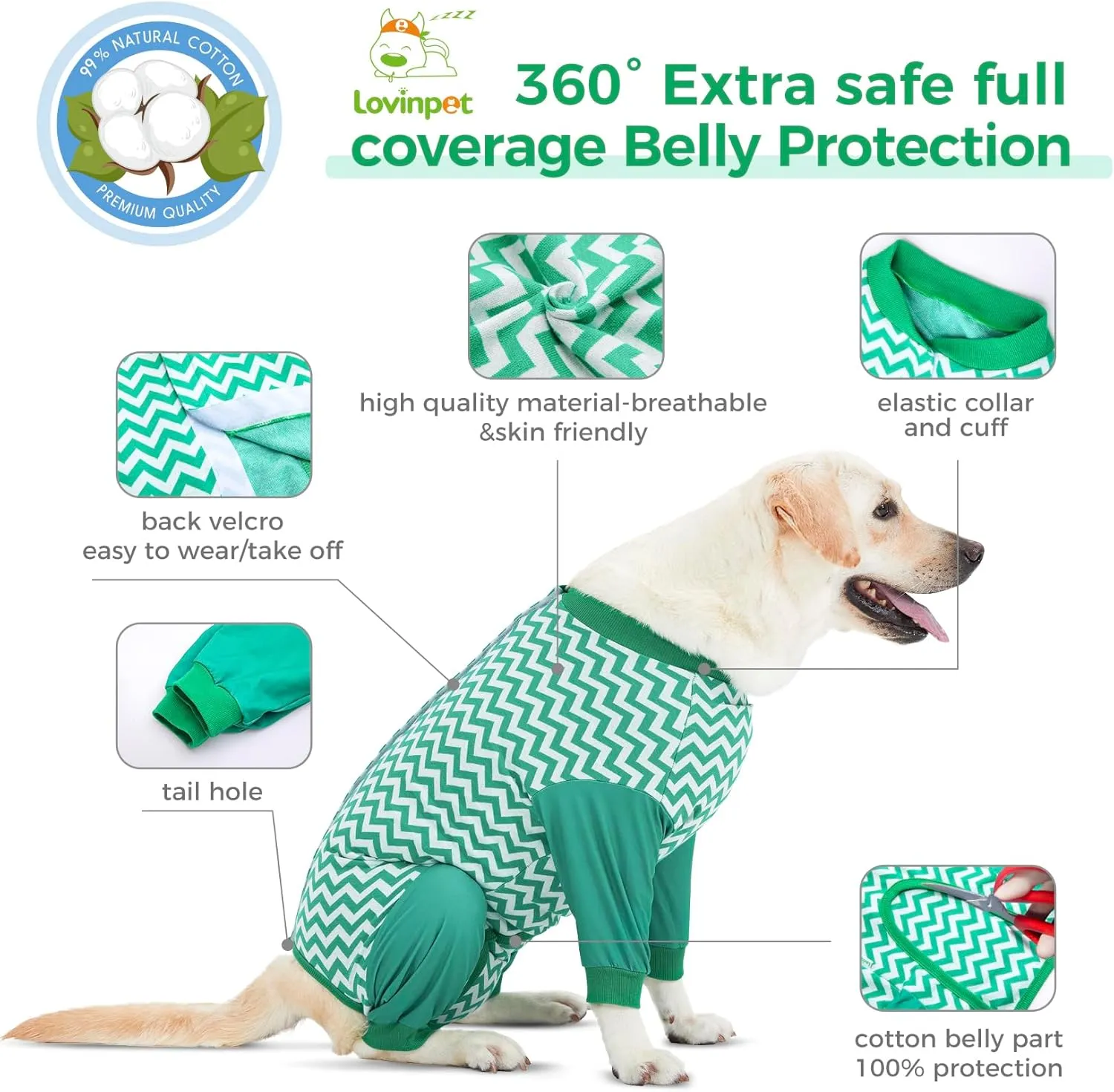 LovinPet Dog Recovery Suit for Large Medium Dogs - Wound Protective Surgical E-Collar Alternative Recovery Bodysuit for Abdominal Wounds After Surgery Dog Onesies Cut-Out Design of Abdomen,XXL