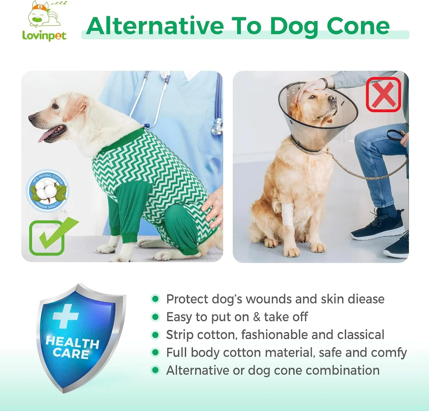 LovinPet Dog Recovery Suit for Large Medium Dogs - Wound Protective Surgical E-Collar Alternative Recovery Bodysuit for Abdominal Wounds After Surgery Dog Onesies Cut-Out Design of Abdomen,XXL