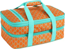MIER Insulated Double Casserole Carrier Thermal Lunch Tote for Potluck Parties, Picnic, Beach, Fits 9 x 13 Inches Casserole Dish, Expandable by Mid Zipper, Orange