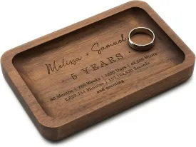 MUUJEE 5 Year Custom Engraved Rec Tray - Personalized Names on Wood Tray Small Jewelry Ring Dish 5 Year Wedding Anniv Gifts Ideas for Husband Wife (Custom)