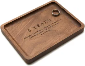 MUUJEE Ring Dish - Engraved Rectangle Wood Tray Small Jewelry Dish 5 Year Wedding Anniv Gifts Ideas (Large - 7.25" x 5.25")