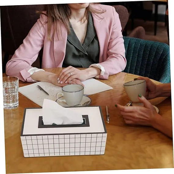 Nordic Style Wooden Tissue Box-Line Gird(SA2405-26)
