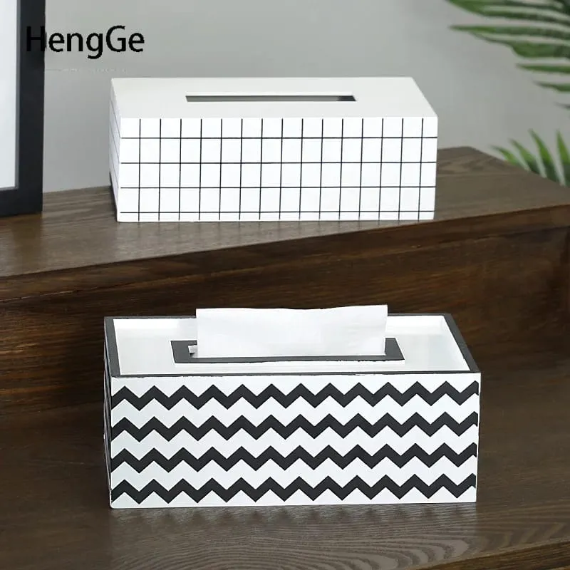 Nordic Style Wooden Tissue Box-Line Gird(SA2405-26)