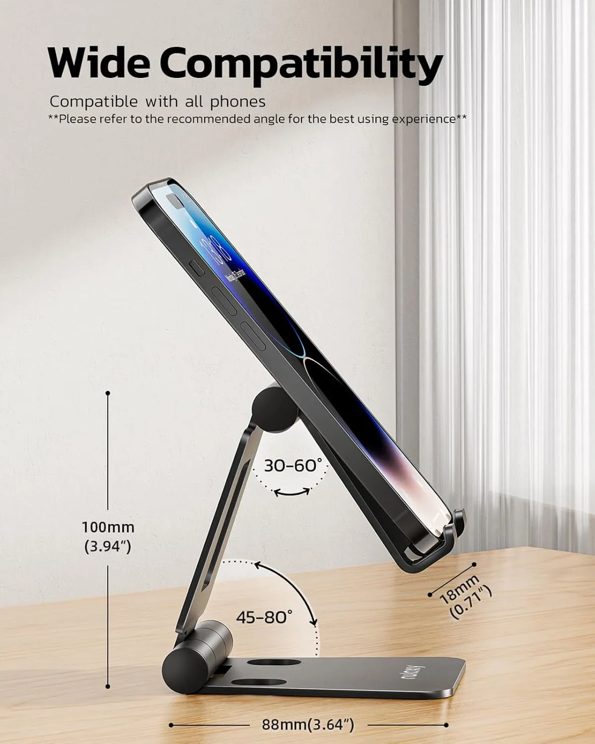 Nulaxy 2 Pack Dual Folding Cell Phone Stand, Fully Adjustable Foldable Desktop Phone Holder Cradle Dock Compatible with Phone 16 15 14 13 12 Pro Xs Xs Max Xr X 8, All Phones, Black & Silver