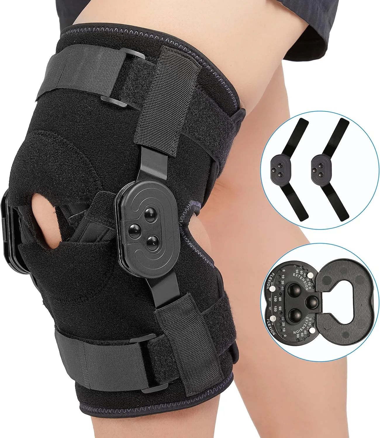 Nvorliy ROM Metal Hinged Knee Brace, Adjustable Open Patella Pad, Medical Knee Immobilizer for ACL, Post Op, Tendon, Orthopedic Rehab and Meniscus Injuries, Fit Right & Left Leg, Women & Men