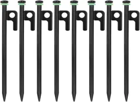 Pack of 8 Tent Stakes Heavy Duty for Camping, 12Inch Carbon Steel Tent Stakes, Ground Anchors Tent Accessories with Fluorescent Silicone Rings (30cm)
