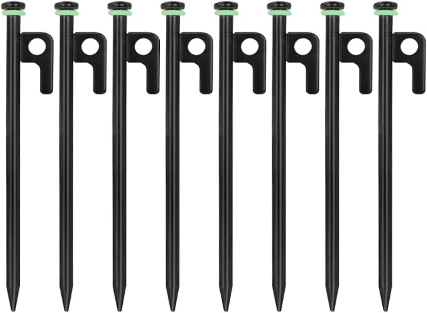 Pack of 8 Tent Stakes Heavy Duty for Camping, 12Inch Carbon Steel Tent Stakes, Ground Anchors Tent Accessories with Fluorescent Silicone Rings (30cm)