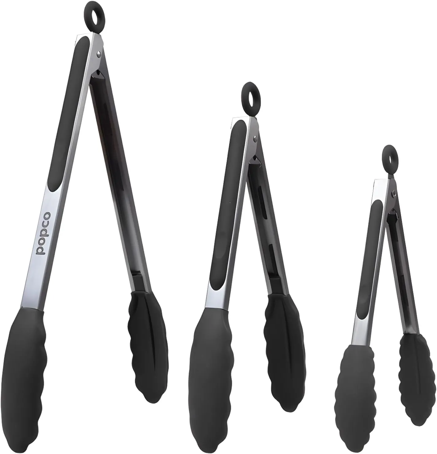 Popco Kitchen Tongs Set - Heavy Duty 3-Piece Cooking Tongs Silicone - Rubber Tong for BBQ, Grilling, and Serving - Kitchen Tong with Silicone Tip - Durable and Heat Resistant - 7/9/12 Inch