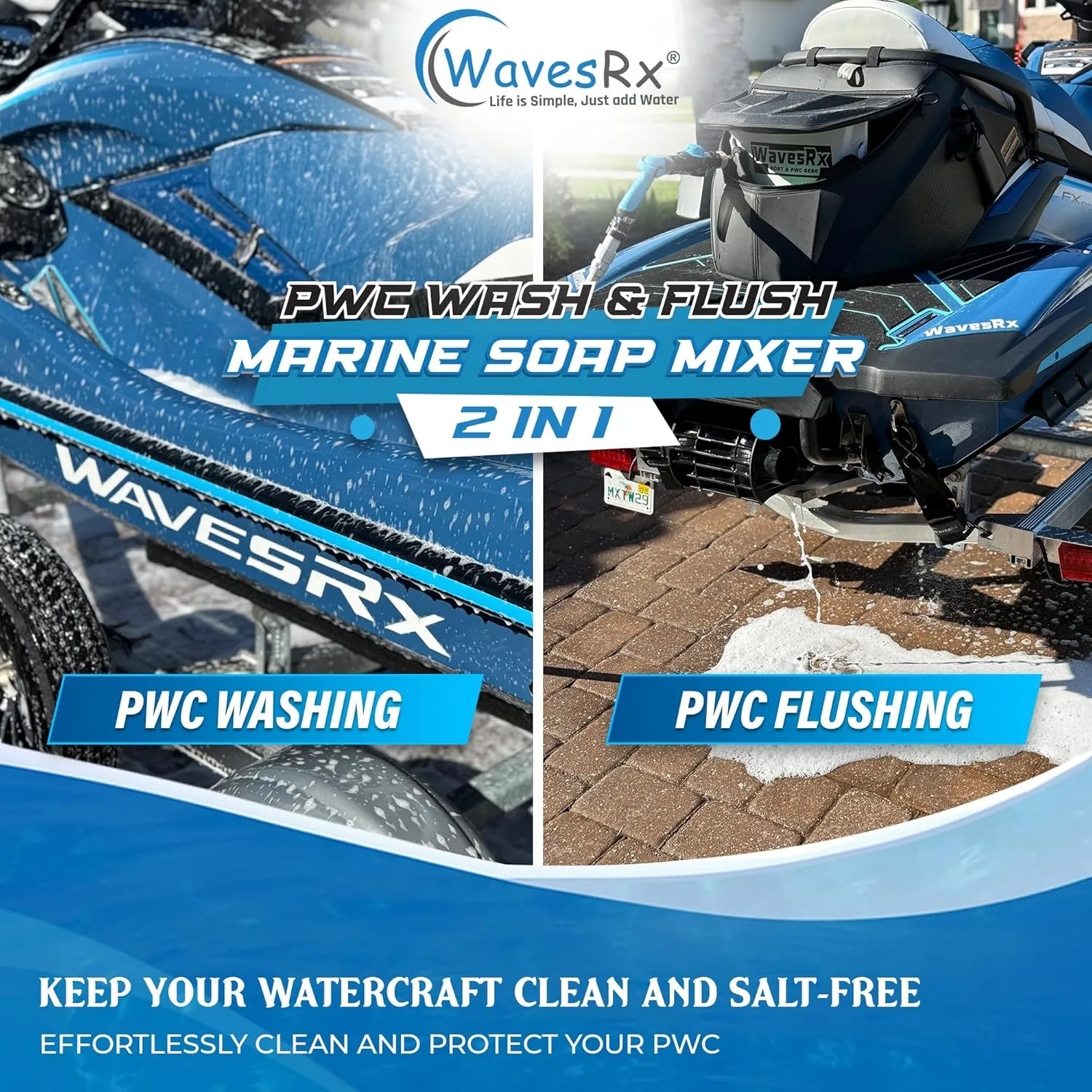 PWC & Boat Foam Cannon Sprayer & Engine Flush Mixer to Wash Salt Away | Dual-Use Marine Soap Foamer to Quickly Wash and Rinse | Cleaning Kit for Boating with Garden Hose Quick-Connect