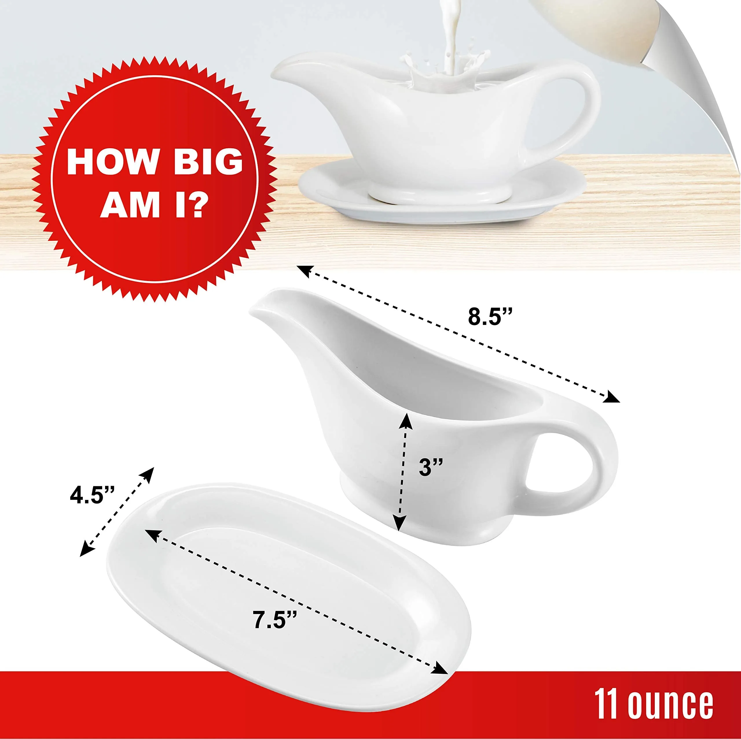 R Ceramic Gravy Boat And Tray For Salad Dressings Milk Broth Creamer Micro