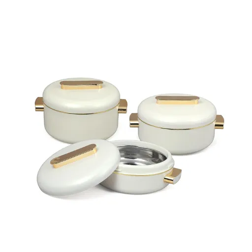 RISHABH Premium Pearl White Insulated Casserole Set with Lid – Includes 1500 ml, 2000 ml, and 2500 ml Sizes