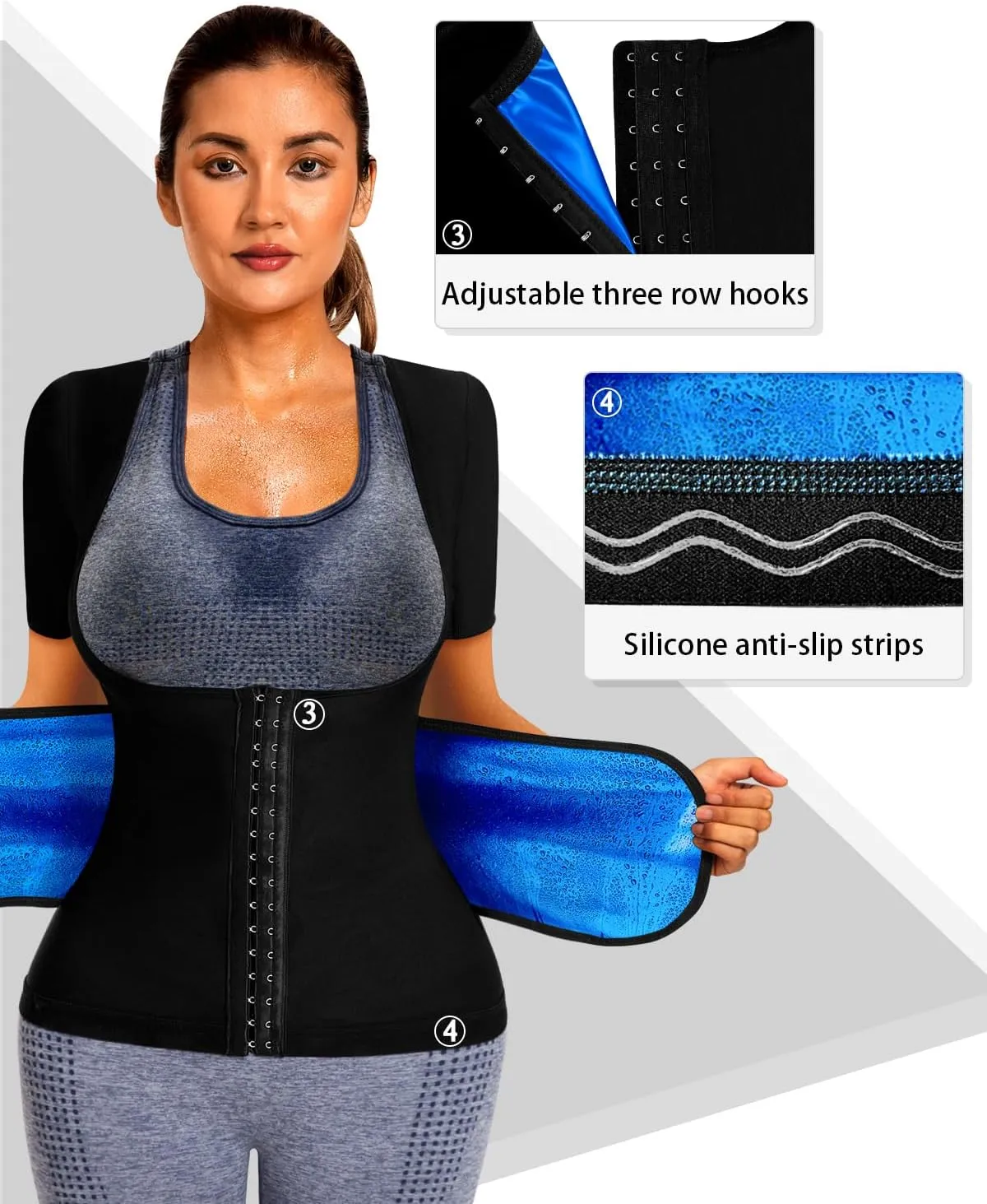 Sauna Suit for Women Slimming Shirt Sweat Vest Heat Trapping Tank Top Workout Shaperwear,Adjust Belt,Breathable Armpit