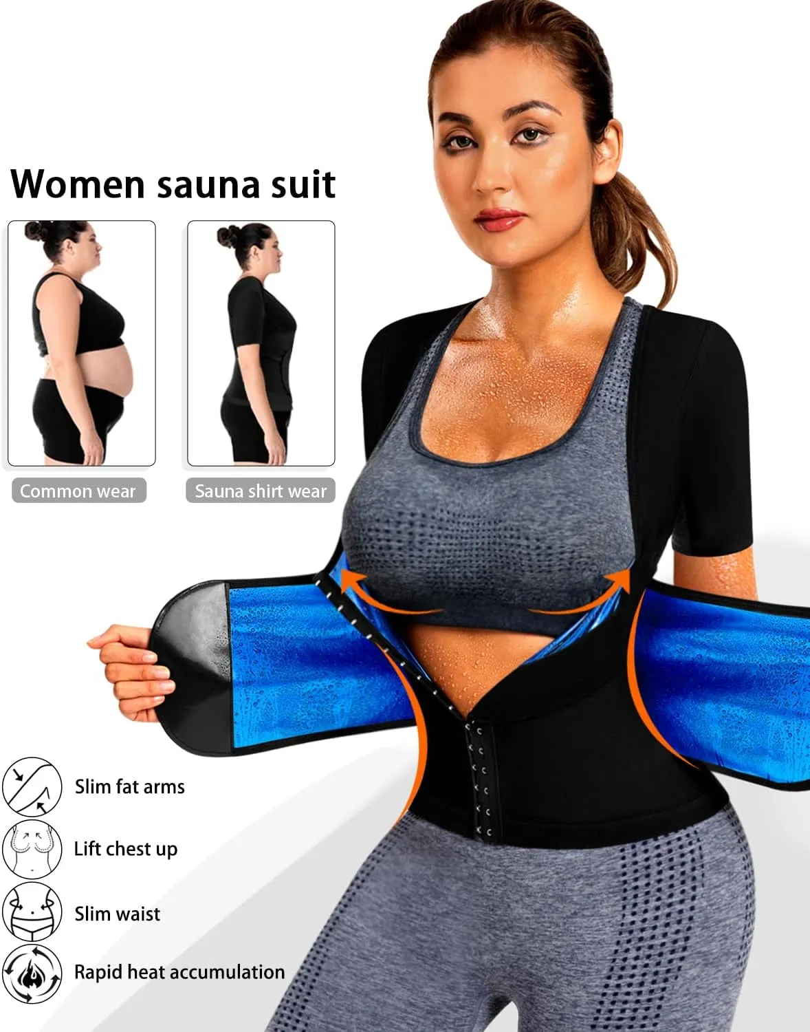 Sauna Suit for Women Slimming Shirt Sweat Vest Heat Trapping Tank Top Workout Shaperwear,Adjust Belt,Breathable Armpit