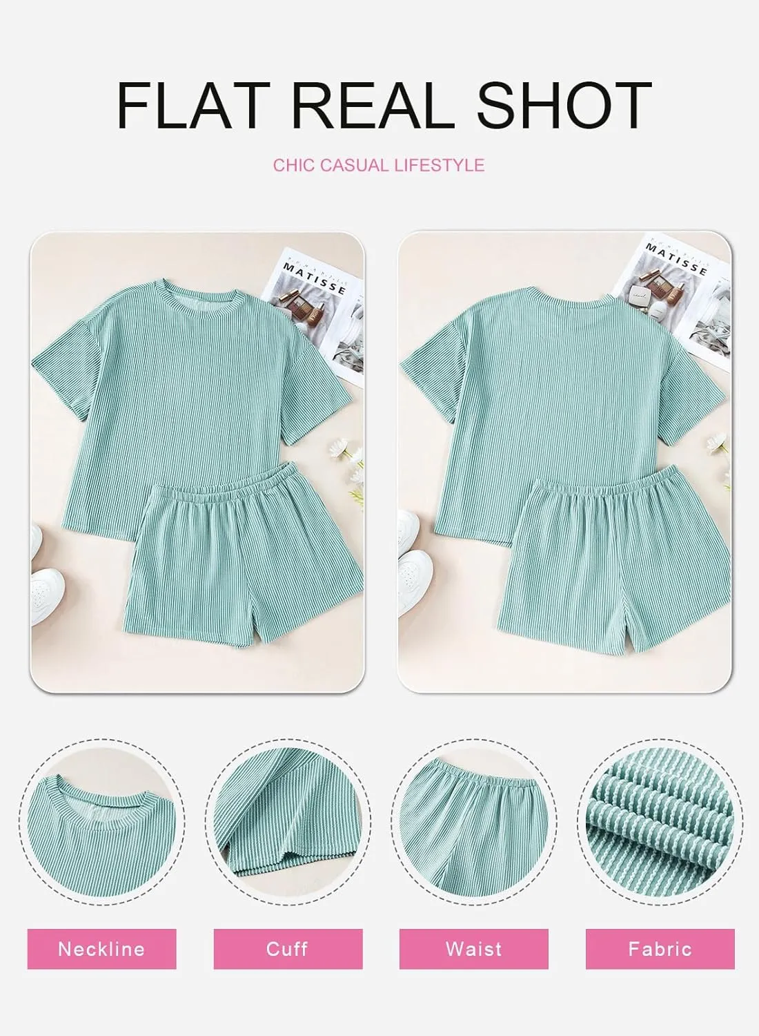 SHEWIN Two 2 Piece Sets for Women Short Sleeve Shirts High Waisted Shorts with Pockets Pajamas Lounge Matching Set
