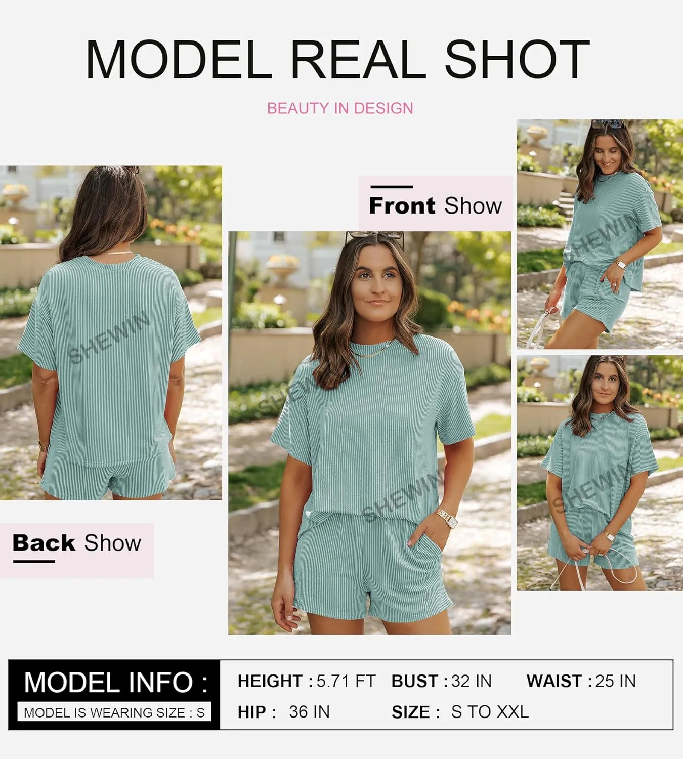 SHEWIN Two 2 Piece Sets for Women Short Sleeve Shirts High Waisted Shorts with Pockets Pajamas Lounge Matching Set