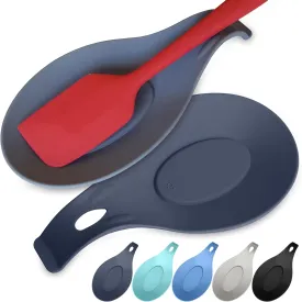 Silicone Spoon Rest for Stove Top, Set of 2 - HEAT RESISTANT, EASY TO CLEAN Kitchen Spoon Rest for Kitchen Counter, Holds XL Utensils, Safe on GLASS & INDUCTION Cooktops, DOESNT BREAK if Dropped