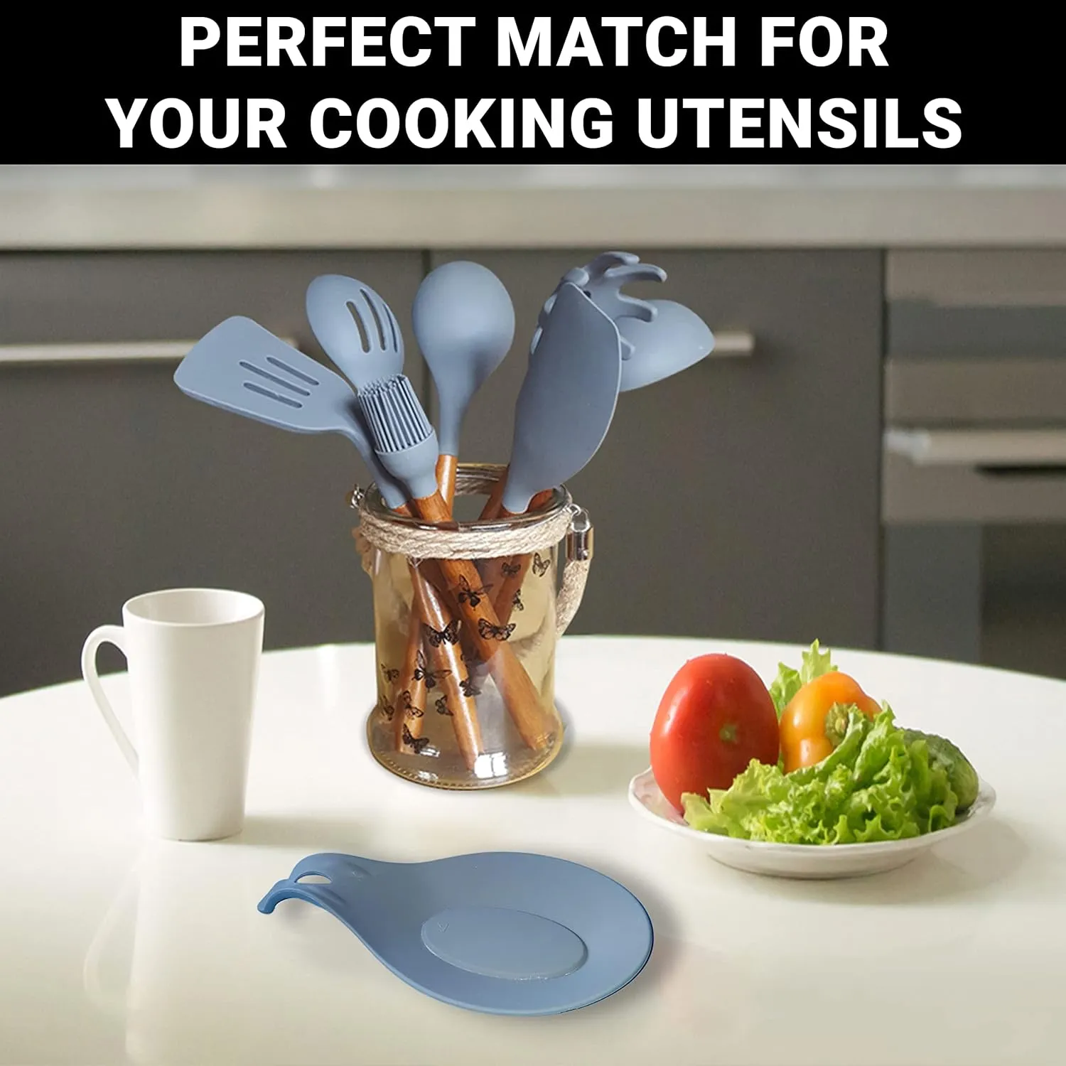 Silicone Spoon Rest for Stove Top, Set of 2 - HEAT RESISTANT, EASY TO CLEAN Kitchen Spoon Rest for Kitchen Counter, Holds XL Utensils, Safe on GLASS & INDUCTION Cooktops, DOESNT BREAK if Dropped