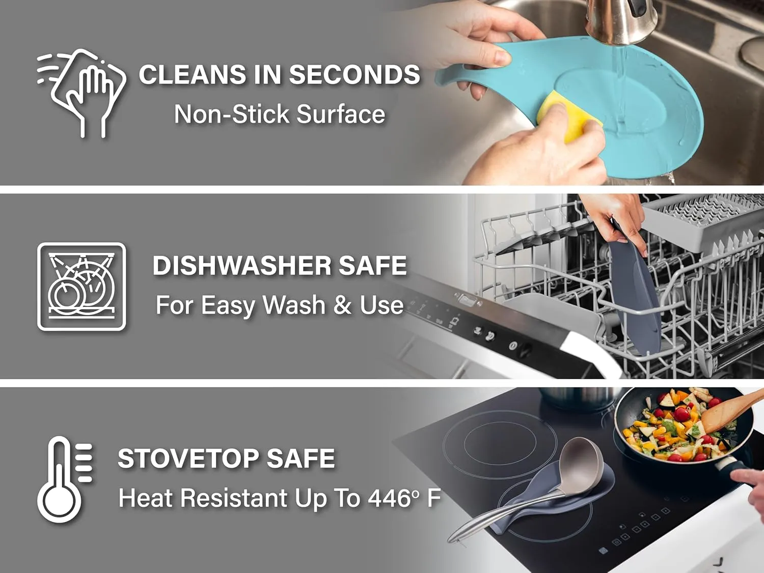 Silicone Spoon Rest for Stove Top, Set of 2 - HEAT RESISTANT, EASY TO CLEAN Kitchen Spoon Rest for Kitchen Counter, Holds XL Utensils, Safe on GLASS & INDUCTION Cooktops, DOESNT BREAK if Dropped