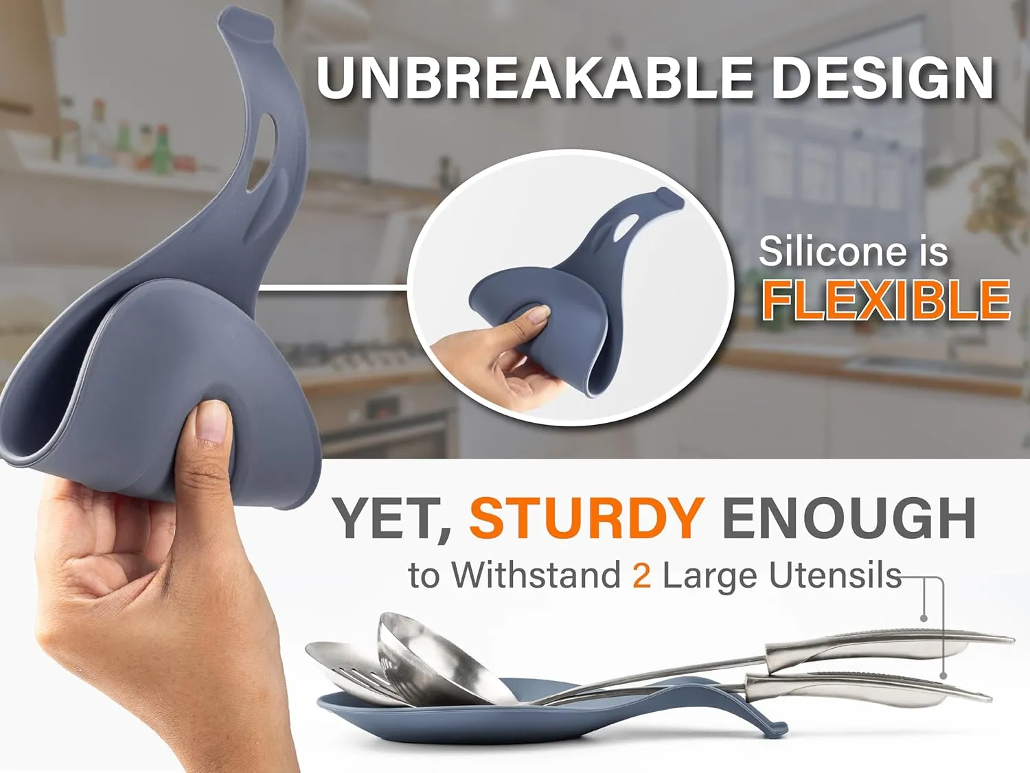 Silicone Spoon Rest for Stove Top, Set of 2 - HEAT RESISTANT, EASY TO CLEAN Kitchen Spoon Rest for Kitchen Counter, Holds XL Utensils, Safe on GLASS & INDUCTION Cooktops, DOESNT BREAK if Dropped