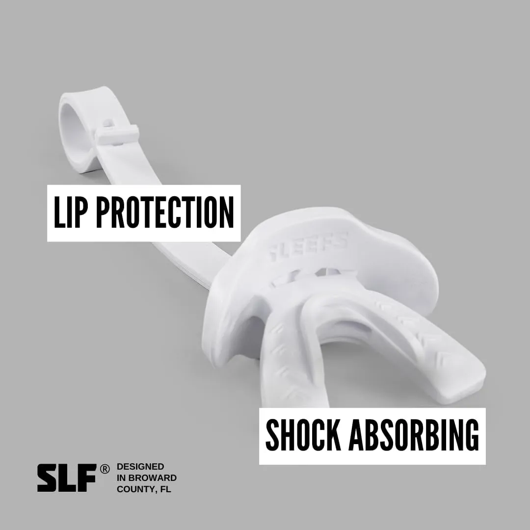 SLEEFS Football Mouth Guard - Youth Mouthguard with Strap - Lip/Teeth Protector Mouthpiece - No Boil - for Youth/Adults, Maximum Air Flow, for All Sports - Cross (Cross White)