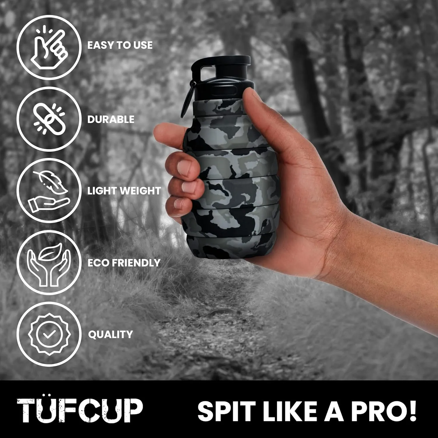 Spit Cup Spittoon for Chewing, Portable Reusable Spit Dipping Cup with Lid, Collapsible Spill Resistant Leak Proof Silicone Body Travel Spitter