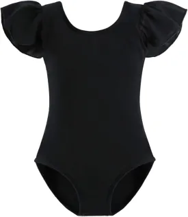 Stelle Girls Leotards Black Ballet Dance Leotards Ruffle Short Sleeve Gymnastics Outfits(Toddler/Little Kid/Big Kid)