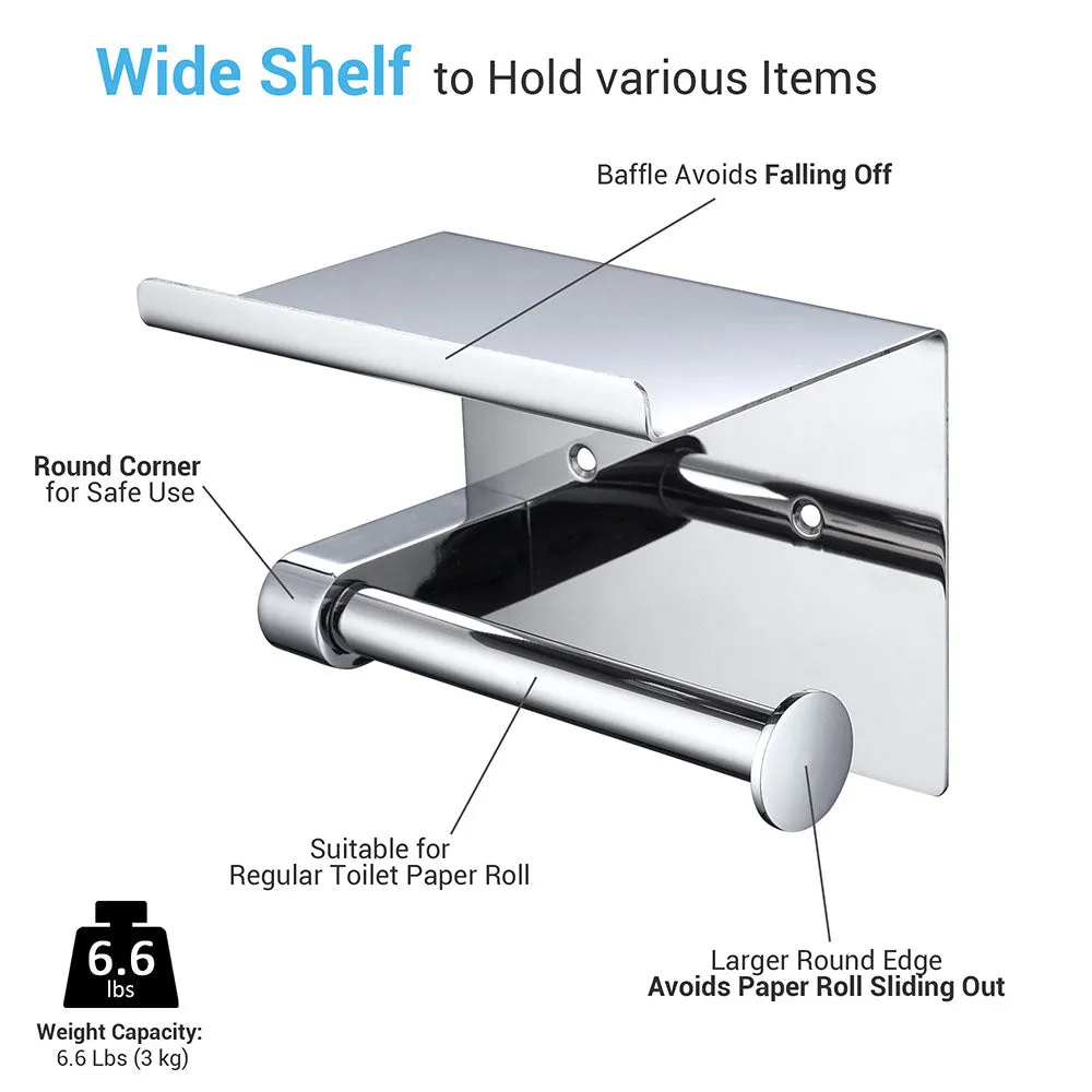TheLAShop Toilet Roll Holder with Shelf Wall Mounted Stainless Steel
