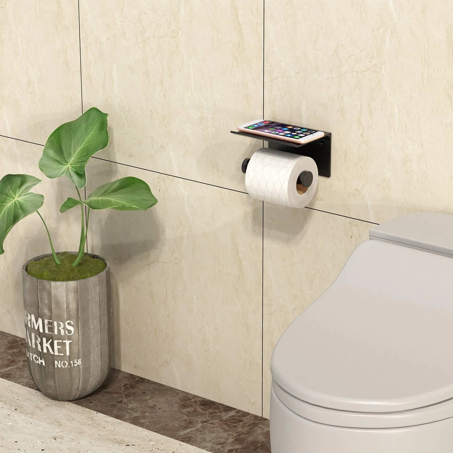 Toilet Paper Holder, Rustproof Aluminum Wall Mounted Toilet Roll Holder With Shelf