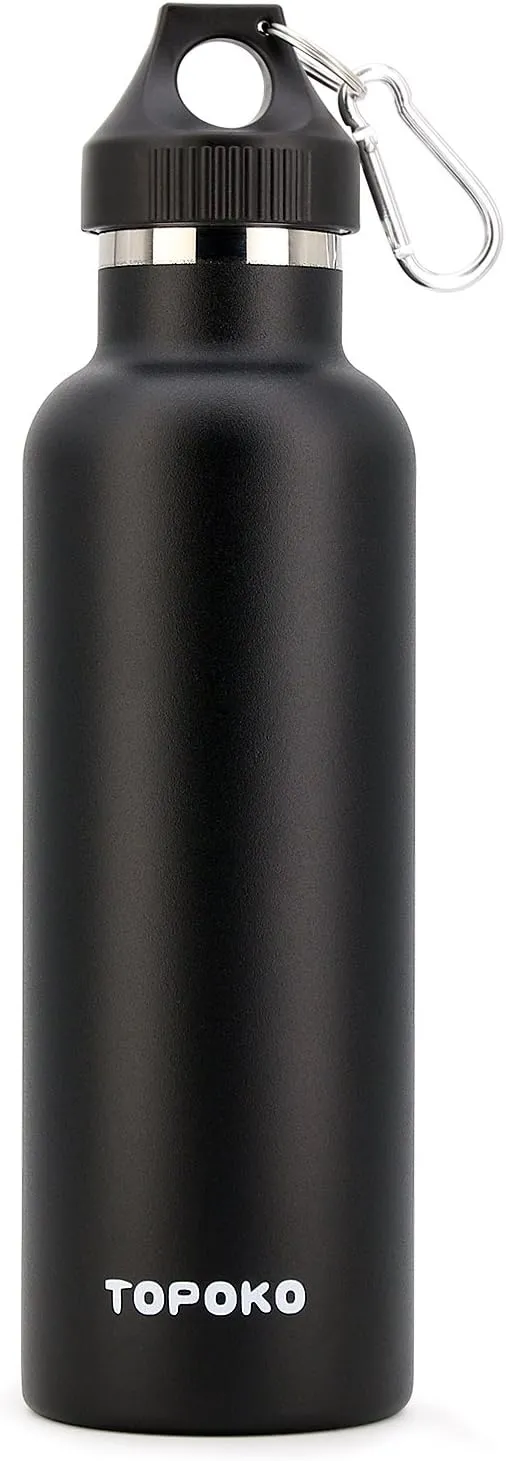 TOPOKO Colored Non-Rusty Stainless Steel Vacuum Water Bottle Double Wall Insulated Thermos, Sports Hike Travel, Leak Proof, BPA Free, 25 oz, Grey (Black)
