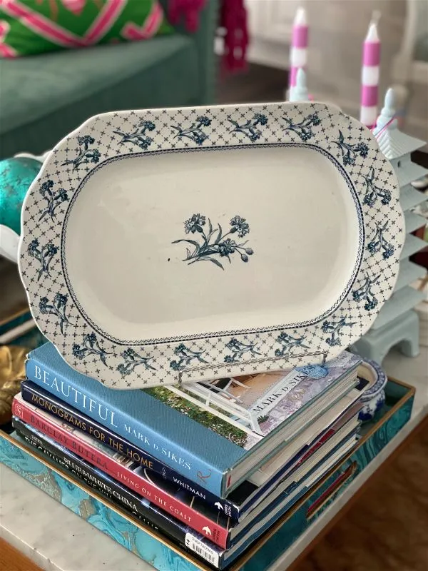 Vintage Brownfield & sons Harvard Oval Blue and White Flowered antique Platter