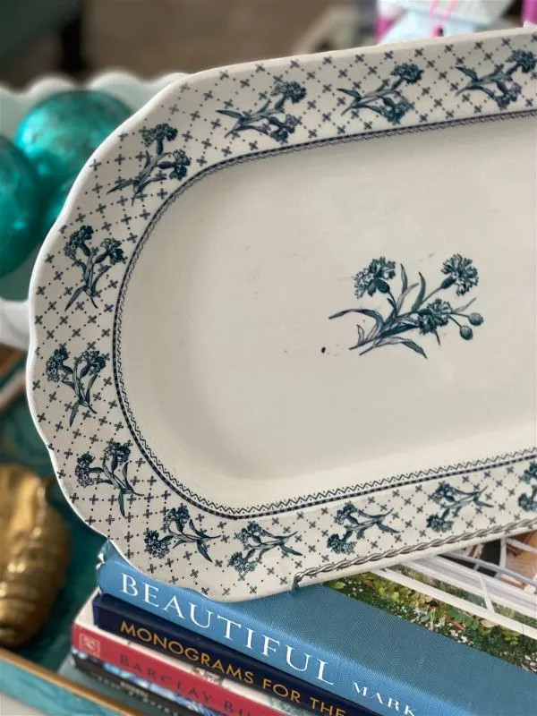 Vintage Brownfield & sons Harvard Oval Blue and White Flowered antique Platter