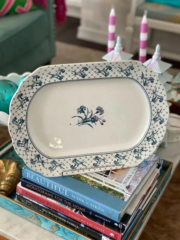 Vintage Brownfield & sons Harvard Oval Blue and White Flowered antique Platter
