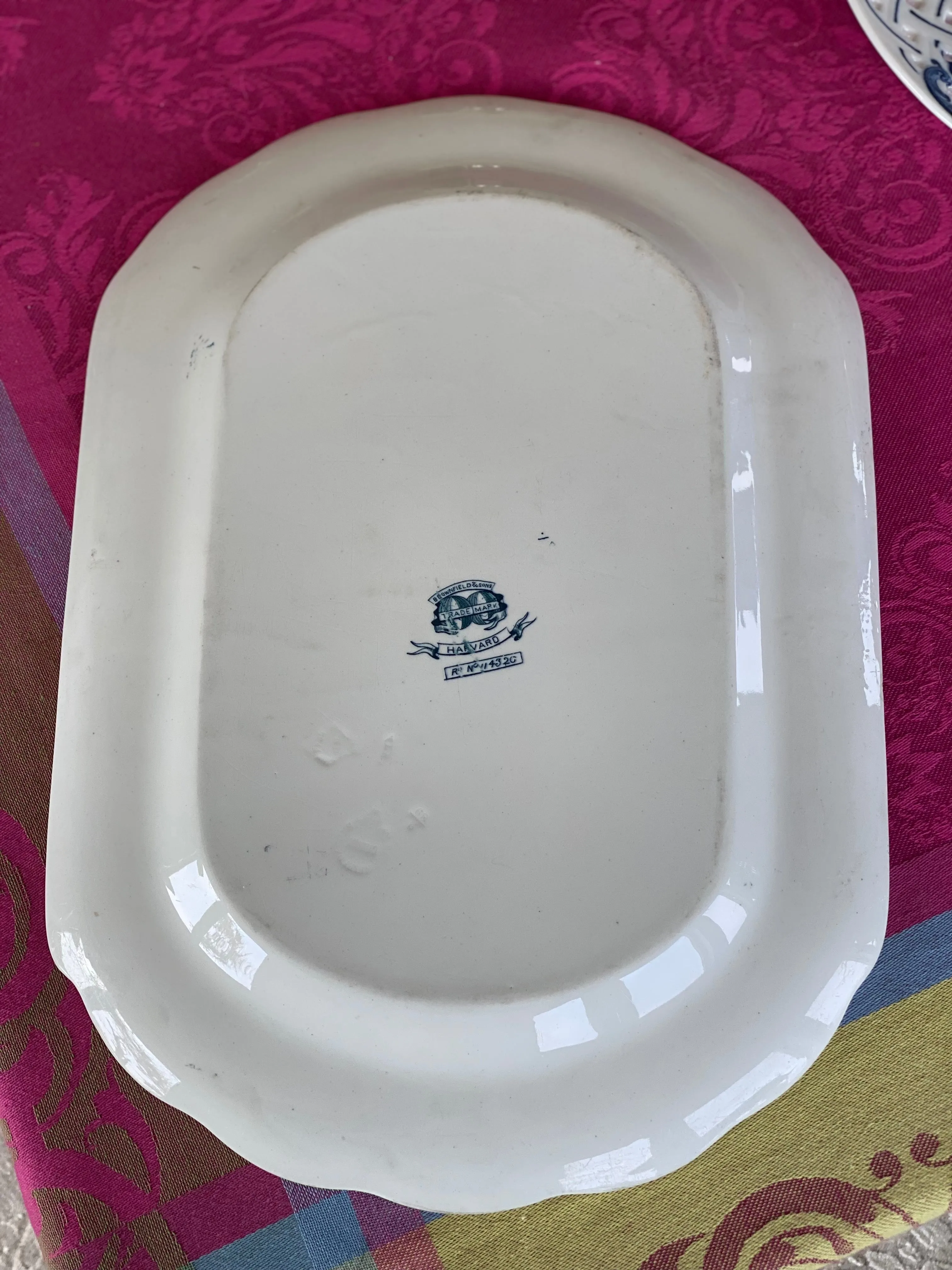 Vintage Brownfield & sons Harvard Oval Blue and White Flowered antique Platter