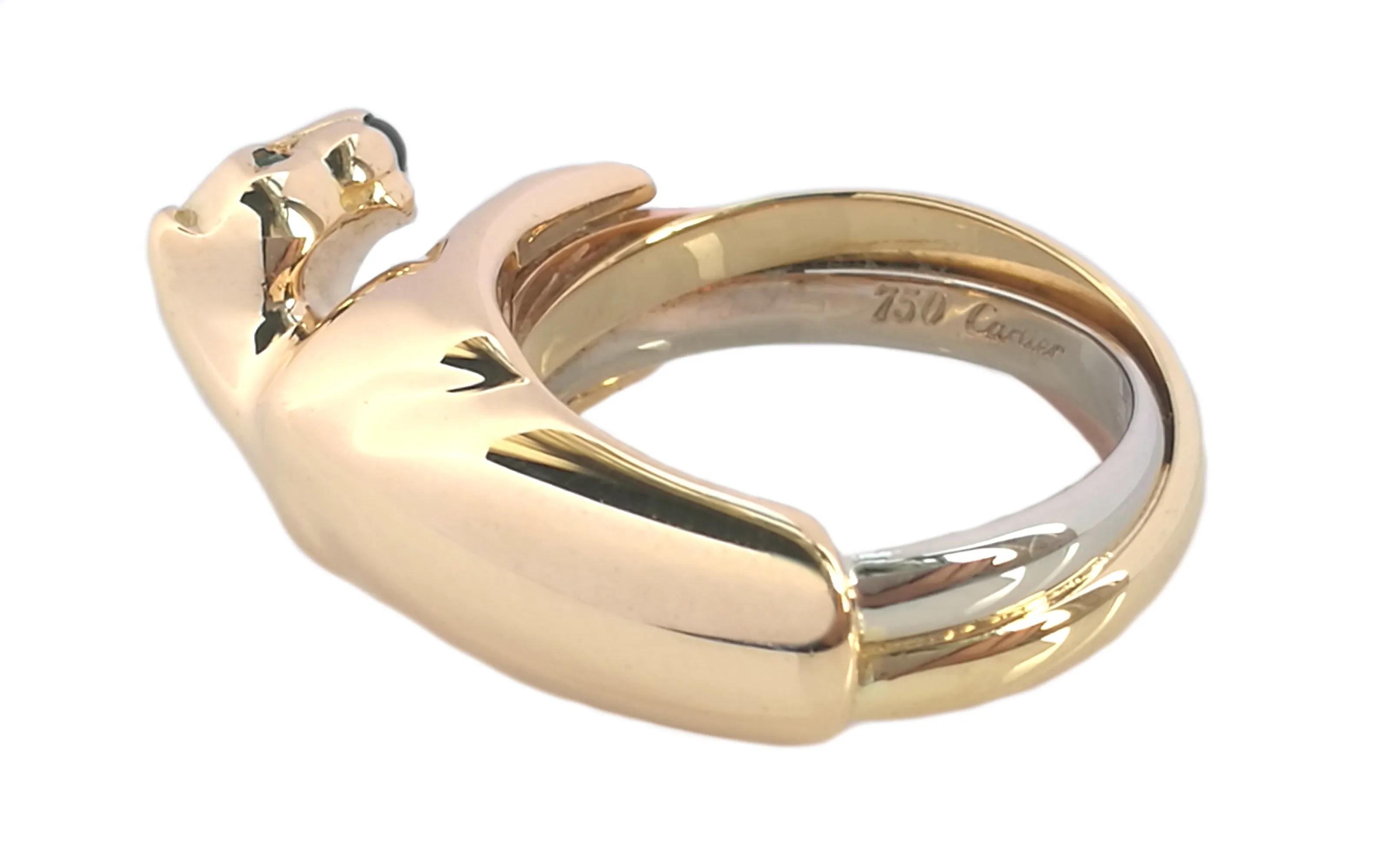 Vintage Cartier Panthere Trinity Ring in 18k Gold & Emerald, Size 52