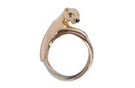 Vintage Cartier Panthere Trinity Ring in 18k Gold & Emerald, Size 52