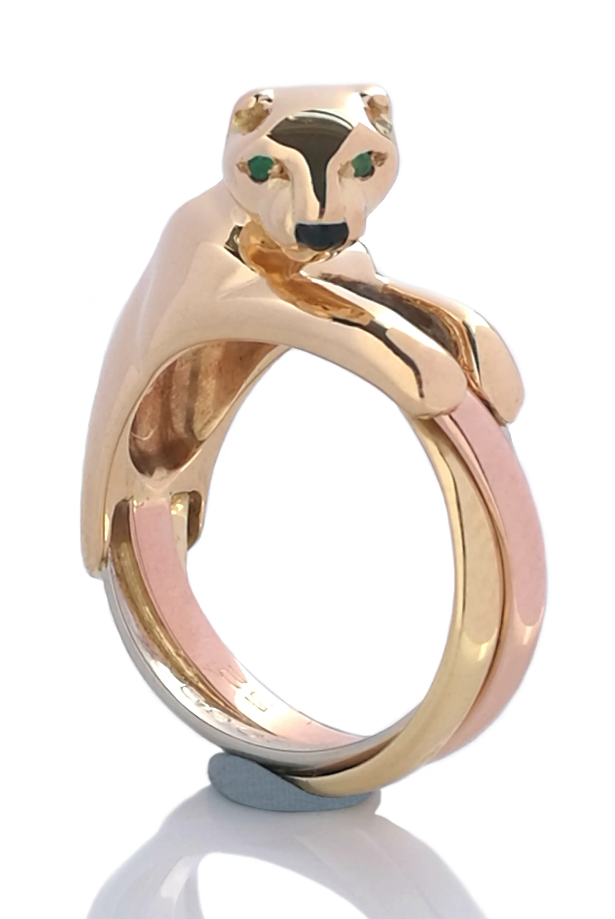 Vintage Cartier Panthere Trinity Ring in 18k Gold & Emerald, Size 52
