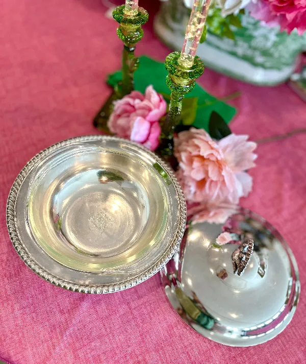 Vintage Casserole Serving Dish, Silverplate, Footed, Lidded, Pyrex Insert