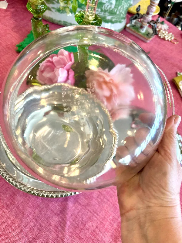 Vintage Casserole Serving Dish, Silverplate, Footed, Lidded, Pyrex Insert