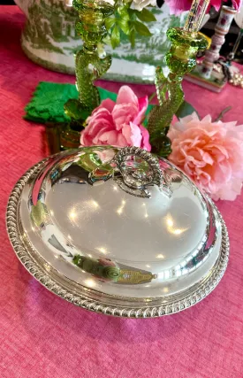 Vintage Casserole Serving Dish, Silverplate, Footed, Lidded, Pyrex Insert