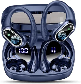 Wireless Earbuds Bluetooth Headphones, Bluetooth Earbuds Stereo Deep Bass, 50hrs Playtime Over Ear Buds and Noise Canceling Mic, IPX7 Waterproof Earphone for Sports/Workout/Running, Navy Blue