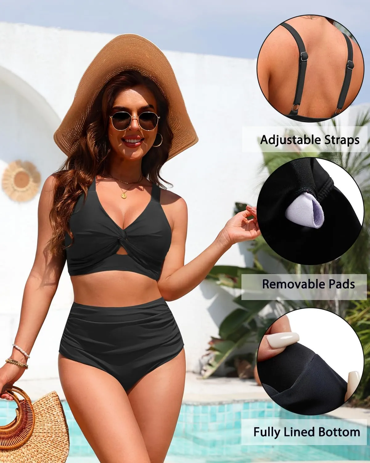 Women High Waisted Bikini Sets - Two Piece Tummy Control Swimsuits Cut Out Twist Bathing Suits 2025 Swimwear