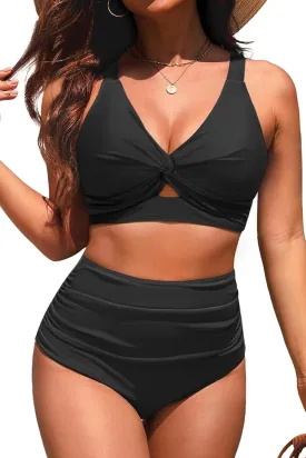 Women High Waisted Bikini Sets - Two Piece Tummy Control Swimsuits Cut Out Twist Bathing Suits 2025 Swimwear