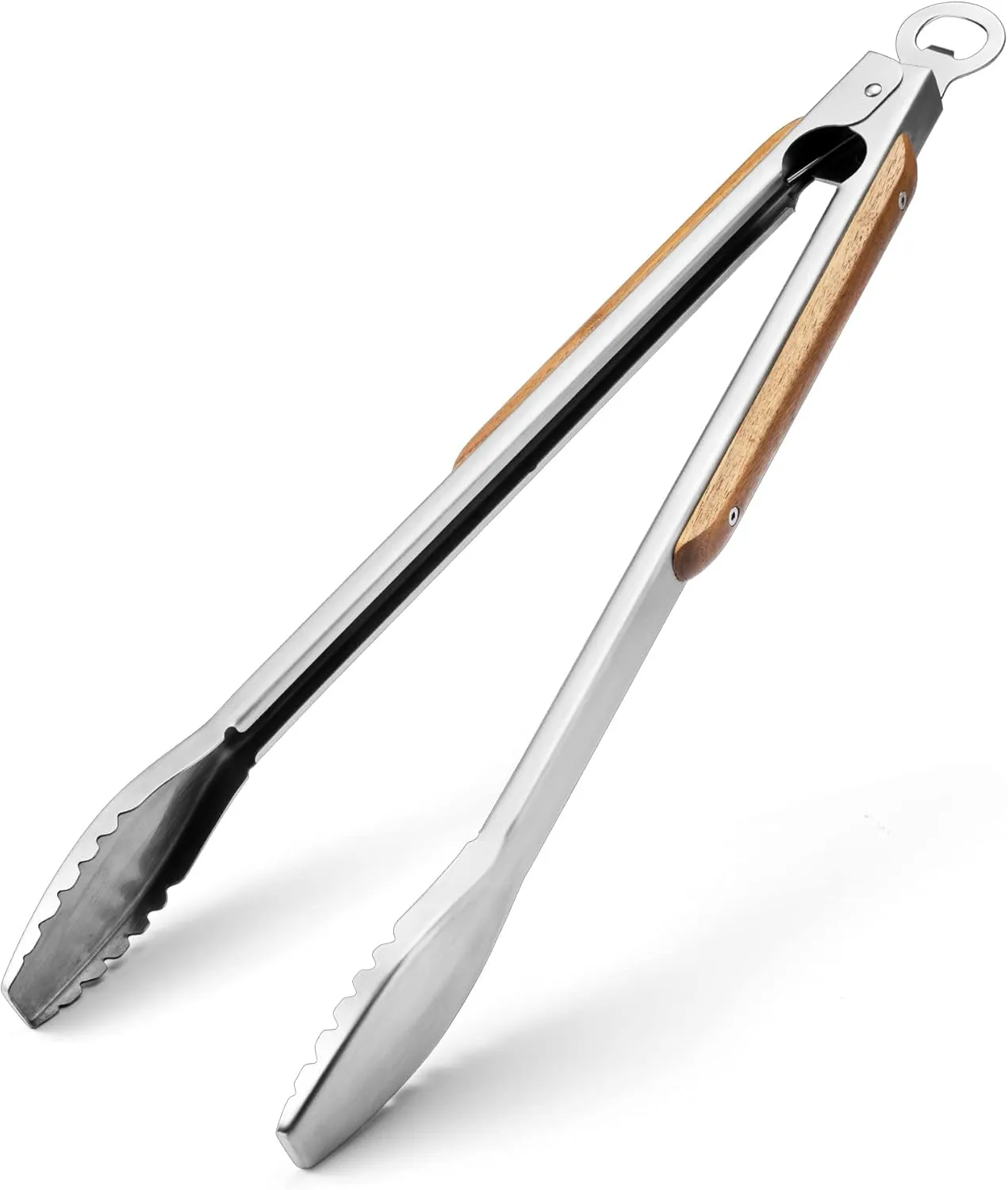 Wood-Handled Grill Tongs, 19.5"/50cm Extra Long BBQ Tongs, Heavy Duty Premium Stainless Steel Metal Tongs with Solid Wood Handles, for Charcoal, Grilling, BBQ, Barbecue, Cooking